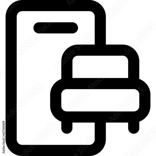 Booking app in outline icon. Hotel reservation, mobile, smartphone, bed, travel
