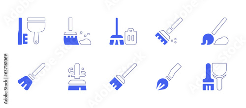 Broom icon set. Duotone style line stroke and bold. Vector illustration. Containing cleanup, dust, broom, sweeping broom, cleaning, dustpan.