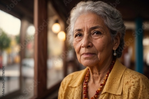 Una mujer anciana con rasgos latinoamericanos mirando a camara 
