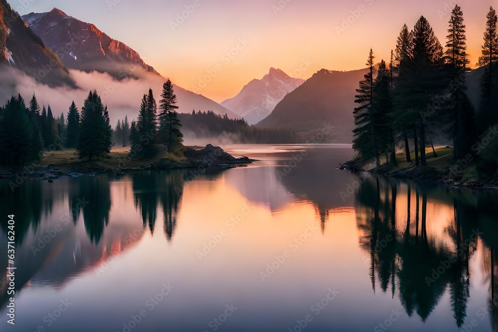 sunrise on the lake Generated Ai