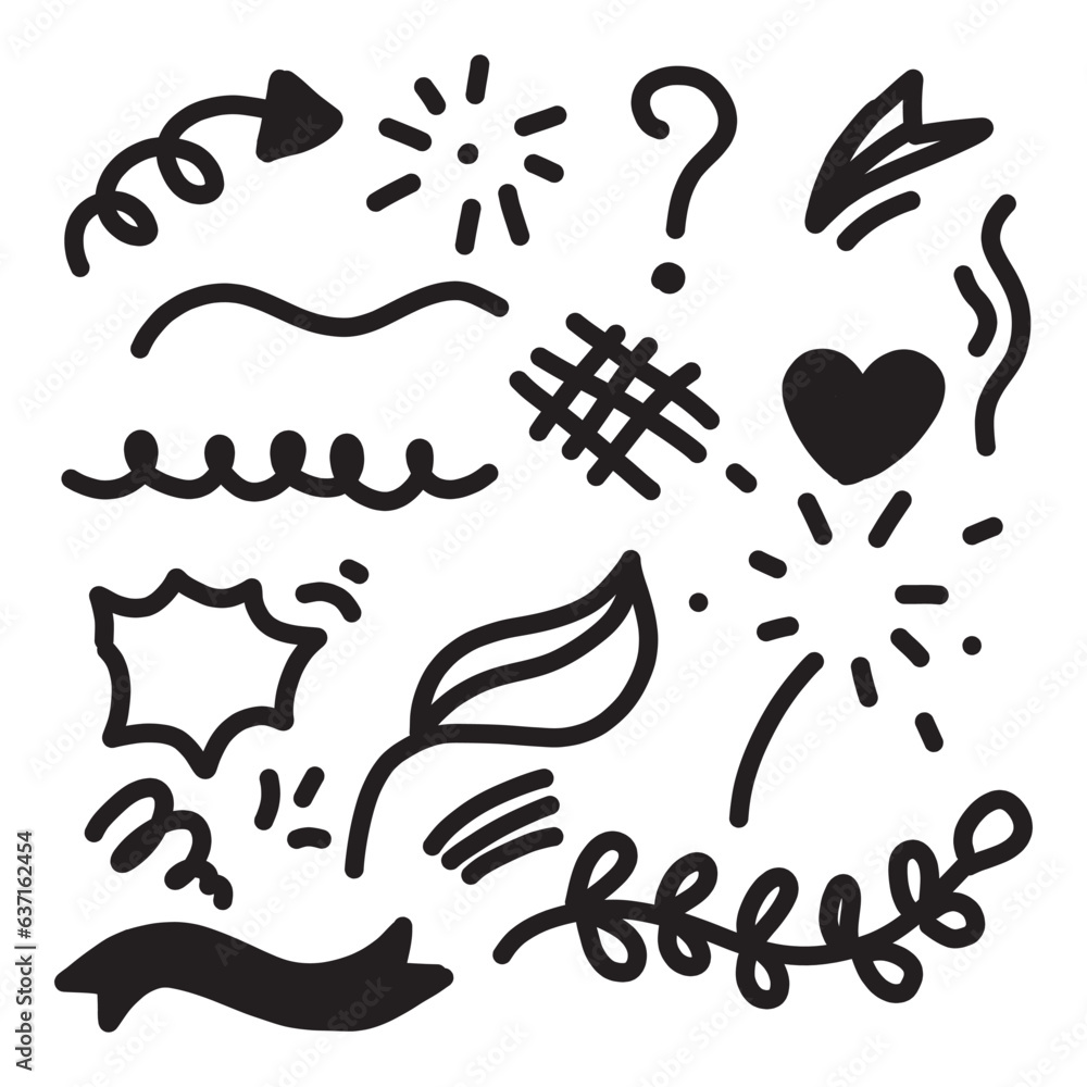 Hand drawn doodle design elements, black on white background. Swishes, swoops, emphasis, Arrow, crown, brush stroke. doodle sketch design elements.
Doodle cute glitter pen line elements. Doodle heart, Hand drawn doodle design elements, black on white background. Swishes, swoops, emphasis, Arrow, crown, brush stroke. doodle sketch design elements.
Doodle cute glitter pen line elements. Doodle heart,