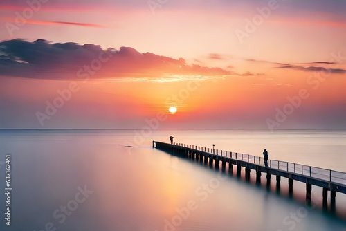 sunset over the pier Generated Ai