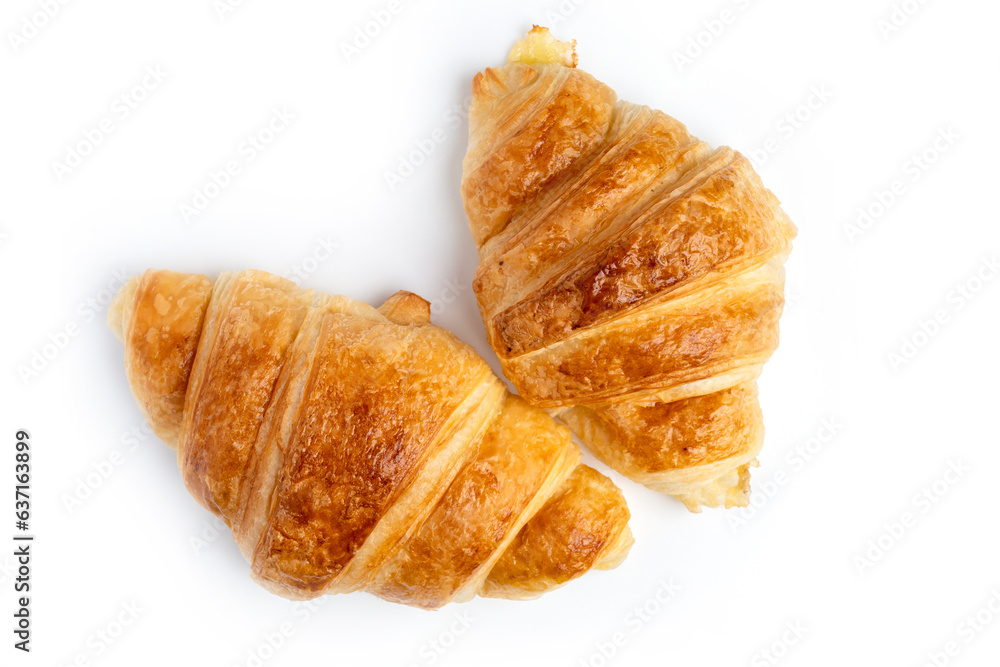 Top view croissants on White Isolated.