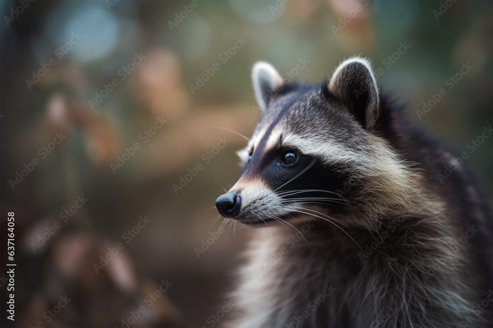 a raccoon with a blurred background