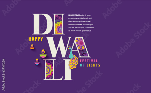 Happy Diwali celebration background. banner design decorated with illuminated oil lamps on patterned background. vector illustration design
