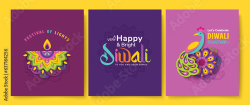 Happy Diwali celebration background. banner design decorated with illuminated oil lamps on patterned background. vector illustration design