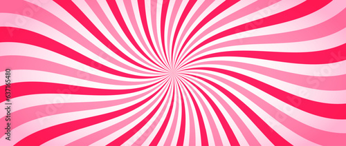 Candy color sunburst background. Abstract pink sunbeams design wallpaper. Colorful spinning lines for template  banner  poster. Sweet cartoon swirl. Vector backdrop 