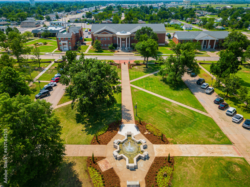 Aerial view of the Shawnee Hall of Oklahoma Baptist University