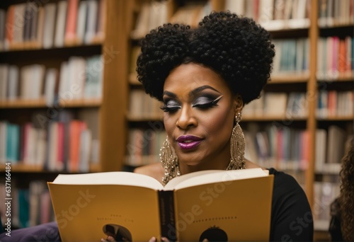 Drag queen reading to children in a bookstore