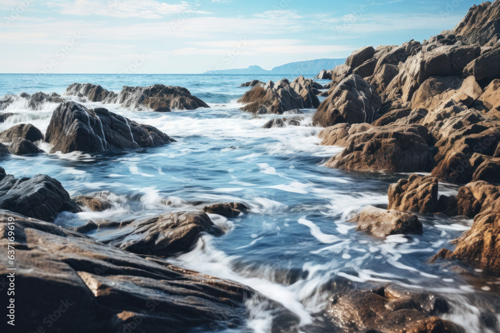 Naklejka premium Landscape with water and rocks (AI Generated) 