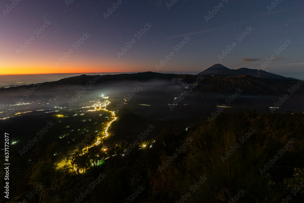 View point for the morning sunrise at Mount Bromo, an active volcano and part of the Tengger Range in East Java, Indonesia. in August 2023