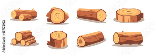 Collection of wood logs for lumber industry, flat vector illustration