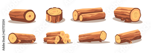 Set of wood logs for forestry and lumber industry, cartoon flat vector illustration
