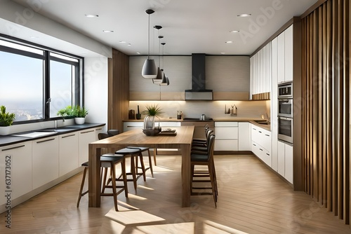Kitchen interior in modern luxury penthouse apartment. Modern kitchen interior
