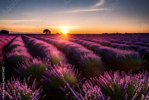 A stunning sunset over a field of lavender