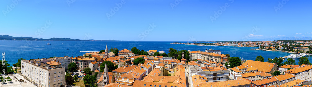 Old town of Zadar panoramic view, Dalmatia, Croatia. The view of Zadar from the tower of Saint Donat church. Panorama, wide shot