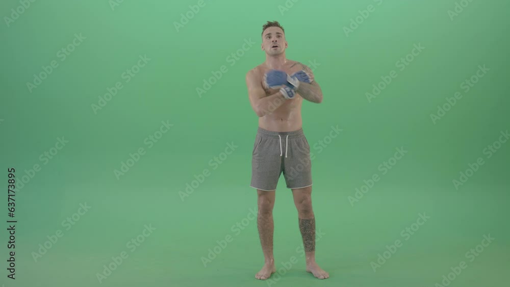 Kickboxing Man on Green Screen Showcase of Striking Techniques Kickboxing Man on Green Screen Showcase of Striking Techniques