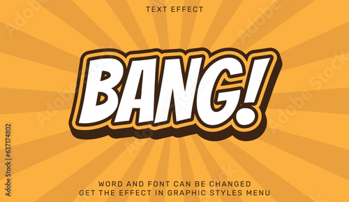 Bang text effect template in 3d design. Text emblem for advertising, branding, business logo