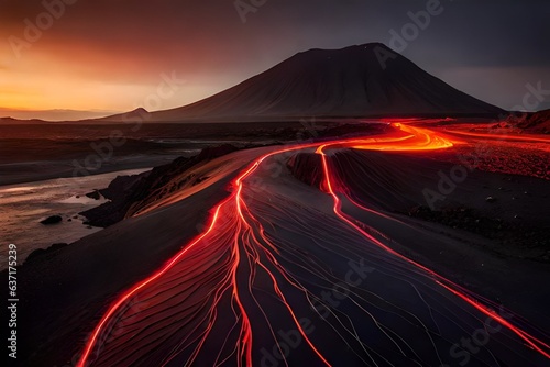 volcano at sunset