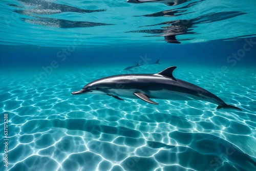 A transparent sea with dolphins gracefully swimming through the water © Muhammad