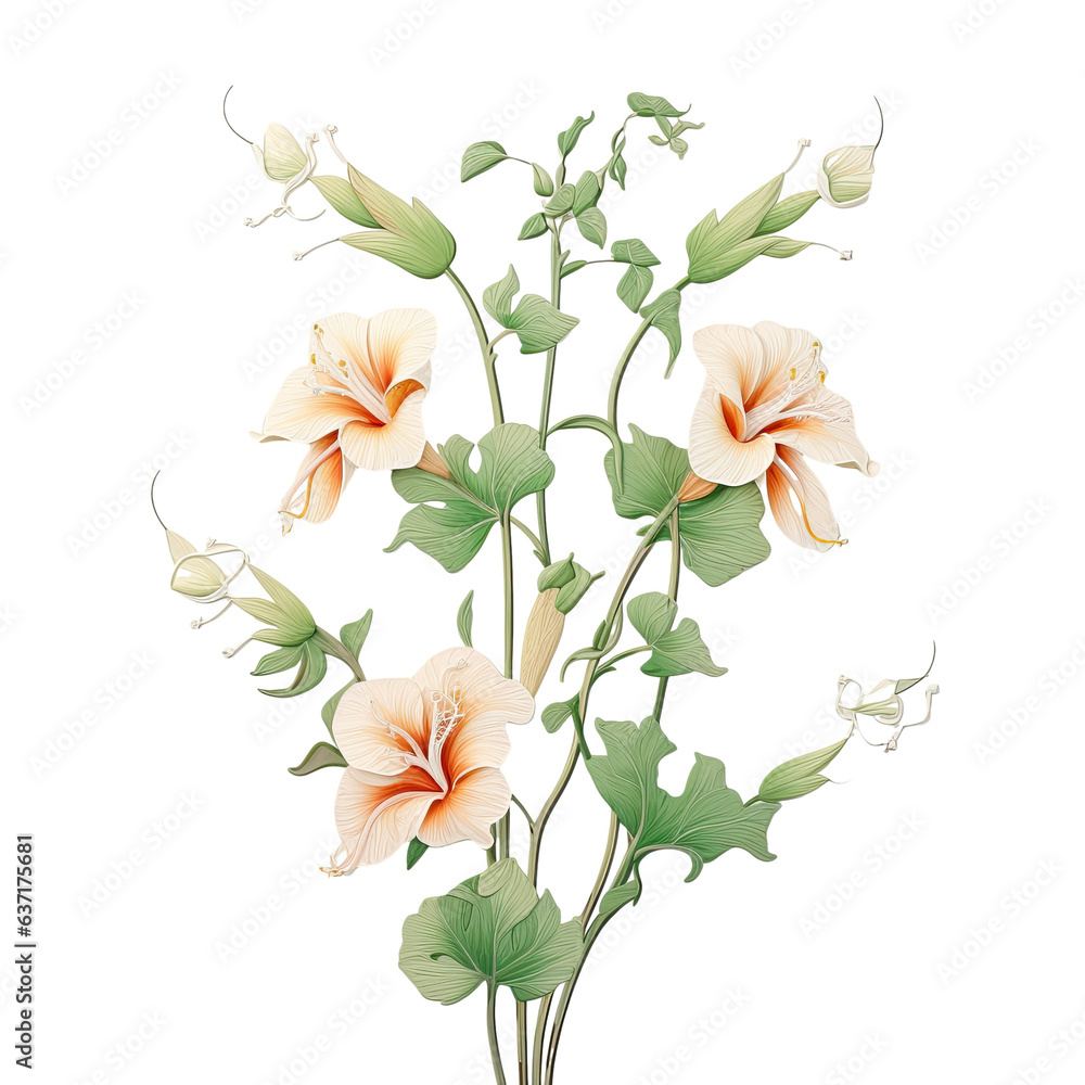 Trumpet flowers on a transparent background with leaves