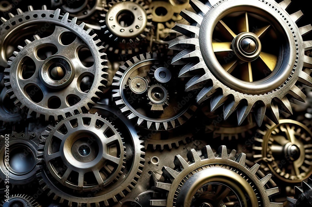 The background consists of gears that lie on top of each other, on a dark background. Gears, mechanisms, steampunk. The background consists of gears that lie on top of each other, on a dark background. Gears, mechanisms, steampunk.