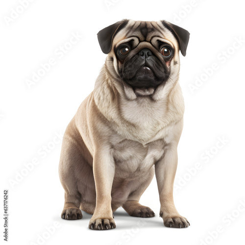 Pug dog isolated on a white background. AI generetive