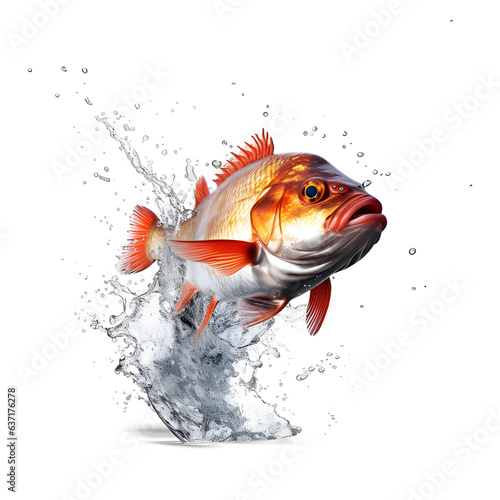 Fish in water splash on white background. AI generetive