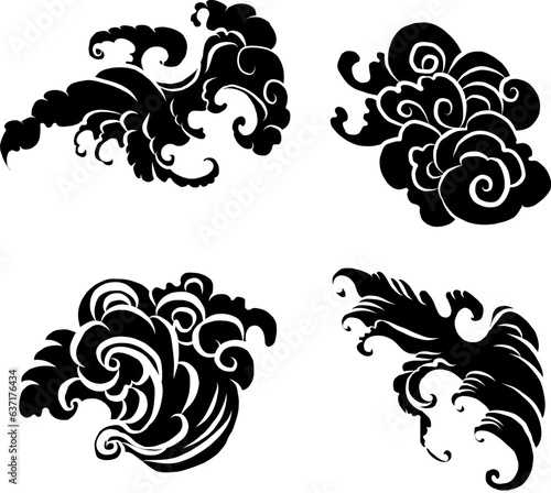Chinese cloud vector for coloring book and printing on white background.Traditional Japanese culture element for tattoo design and idea.