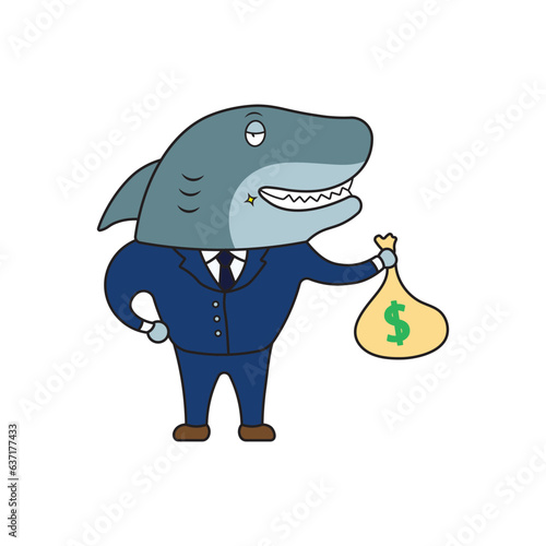 Kids drawing Cartoon Vector illustration cute loan shark icon Isolated on White Background