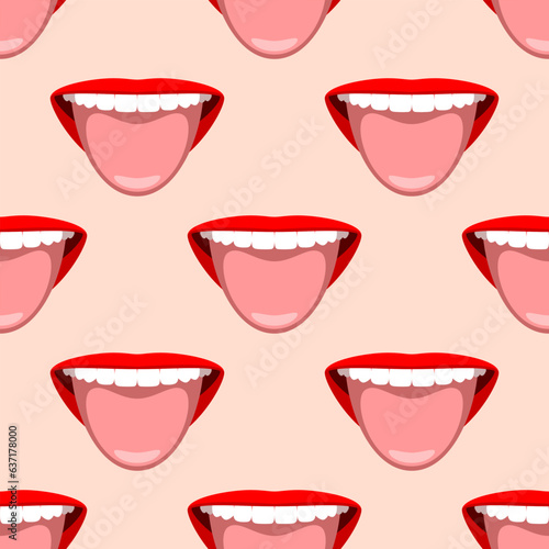 Seamless pattern with lips, mouth with tongue sticking out