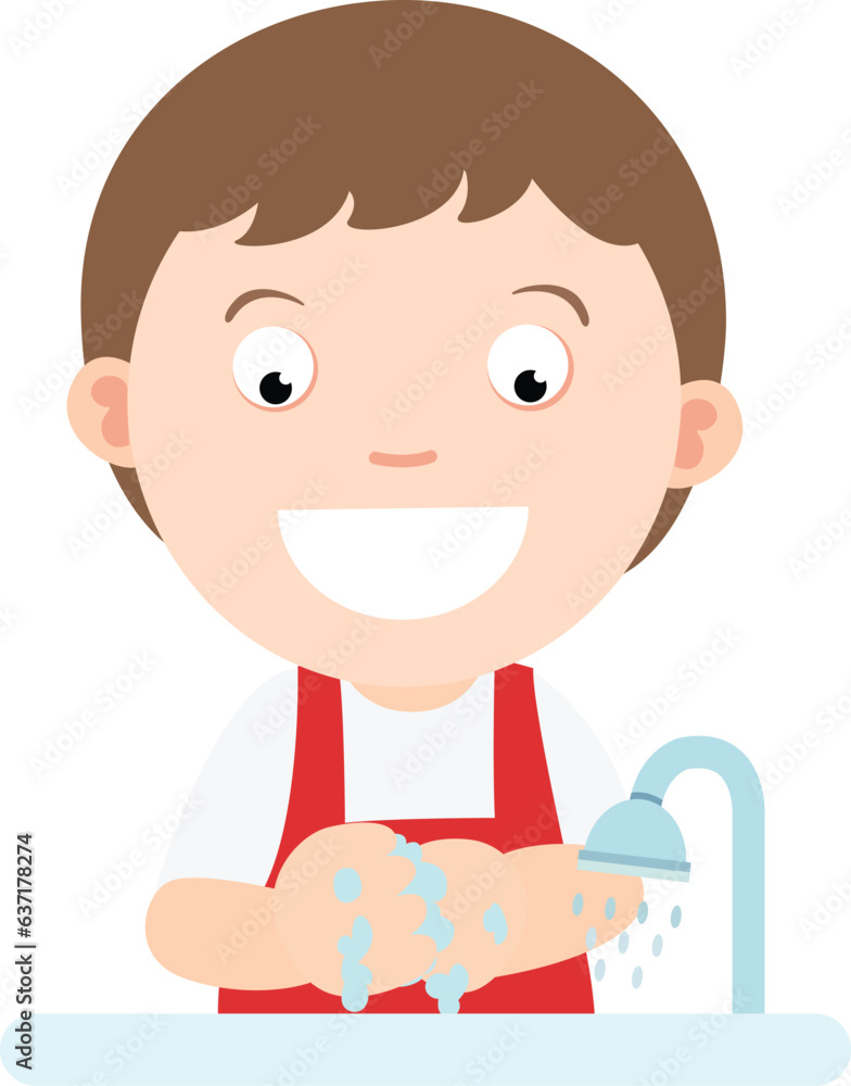Kid boy washing hand vector illustration