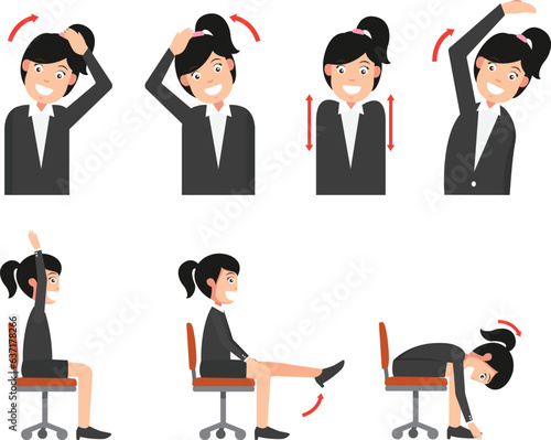 Ergonomics-stretching or exercising, office syndrome vector illustration