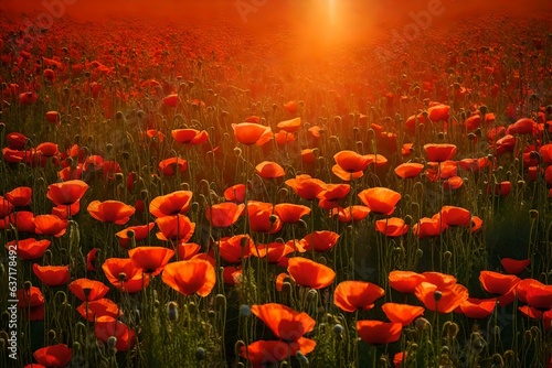 A vibrant field of poppies in full bloom