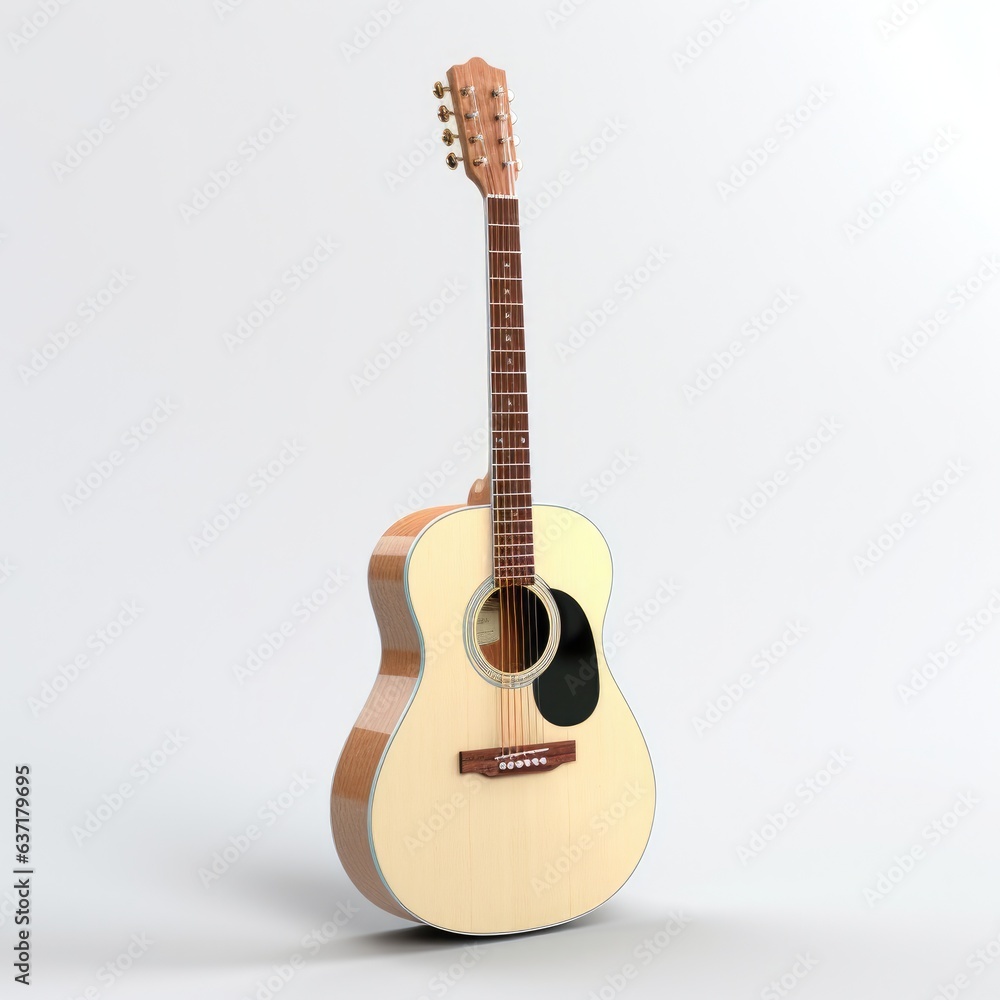 an acoustic guitar, white background, 3D rendering
