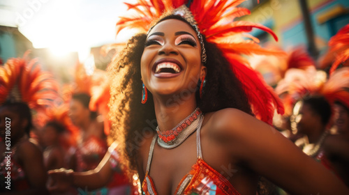 Portrait of a Brazilian woman during a carnival block © PaulShlykov