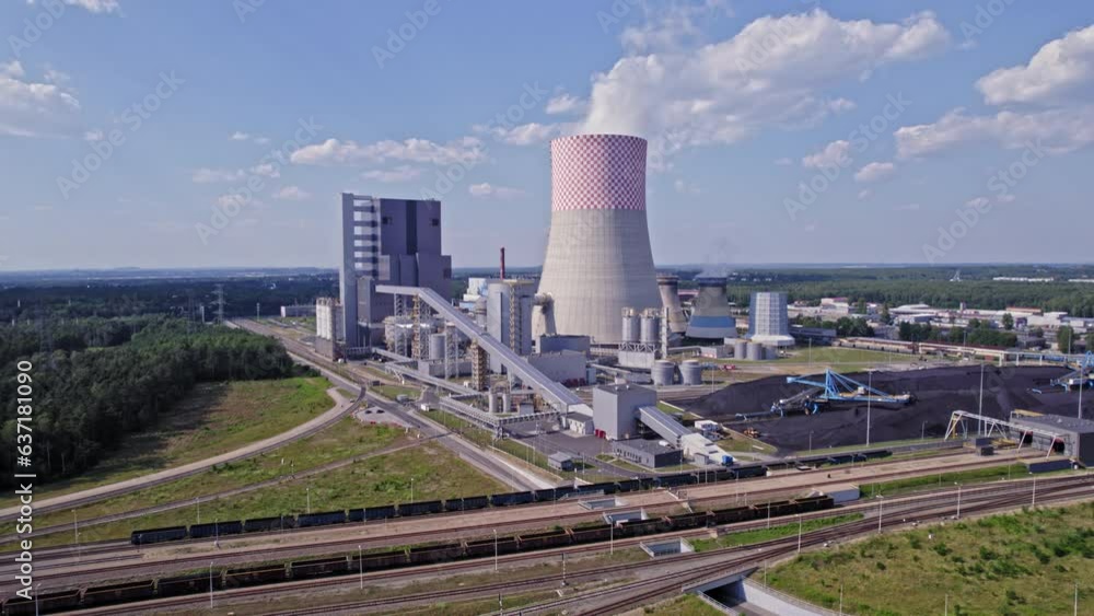 Drone view of smoke escaping chimney at Jaworzno Power Plant, Poland Drone view of smoke escaping chimney at Jaworzno Power Plant, Poland