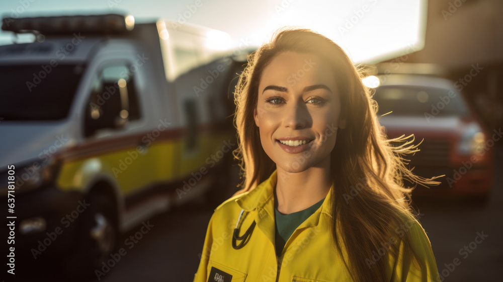 Portrait of a Female EMS Paramedic Proudly Standing in Front of Camera