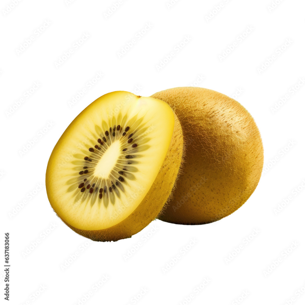 Cut golden kiwi on transparent background represents healthy consumables Cut golden kiwi on transparent background represents healthy consumables