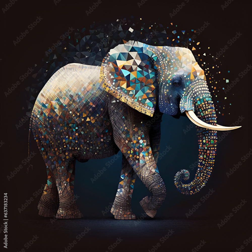 Obraz premium colourful elephant made of mosaic isolated on white - generative AI