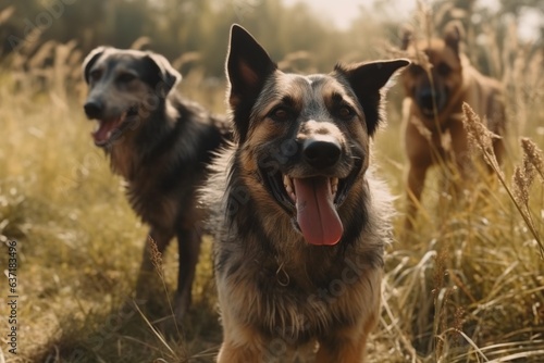 German shepherd dog in the field. Selective focus on the dog