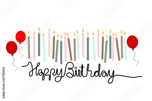 Colorful birthday. Vector Illustration. Happy Birthday greeting card in pastel colors with candles, and Ballon. Vector illustration on a white background