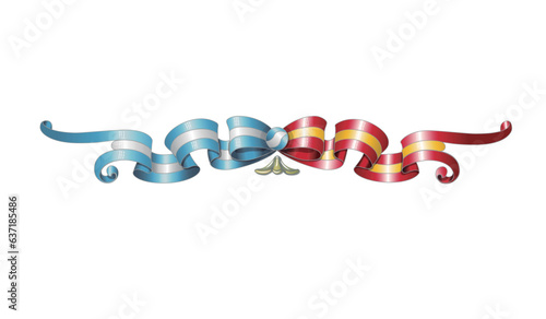 Argentinean Spanish flag ribbon illustrated with the argentine style drawing of Fileteado Porteño technic
