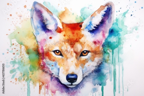 Vibrant watercolor artwork, fox head. © Postproduction