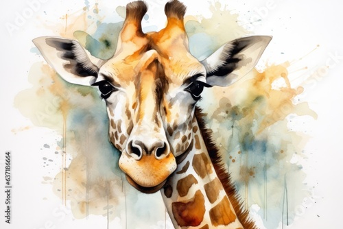 Watercolor giraffe illustration, realistic style, nature theme. Concept of wildlife and art.