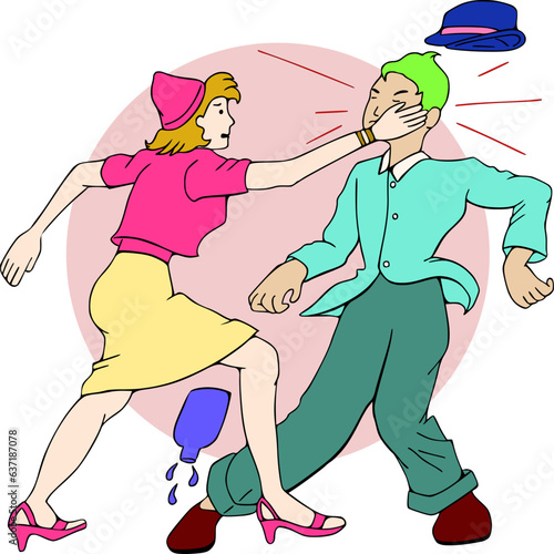Man gets slapped simple flat vector character illustration.