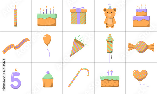 Birthday party icons set