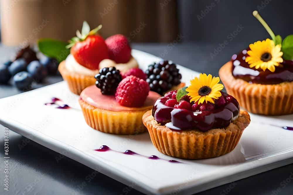 cupcakes with berries generating by AI technology