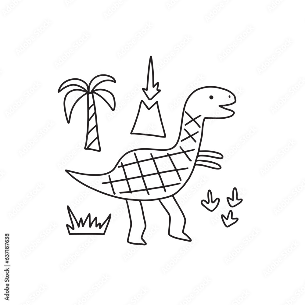Poster with cute dinosaur. Doodle style vector illustration for your design.