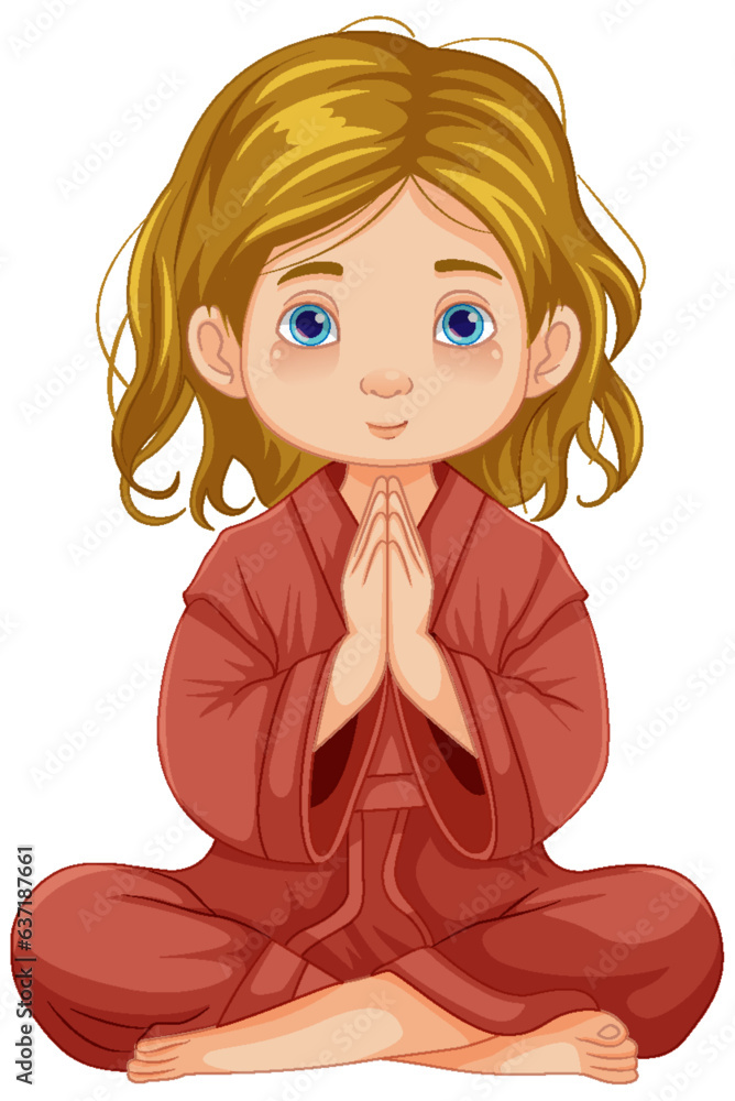 Young Girl Sitting and Praying in Meditation Young Girl Sitting and Praying in Meditation